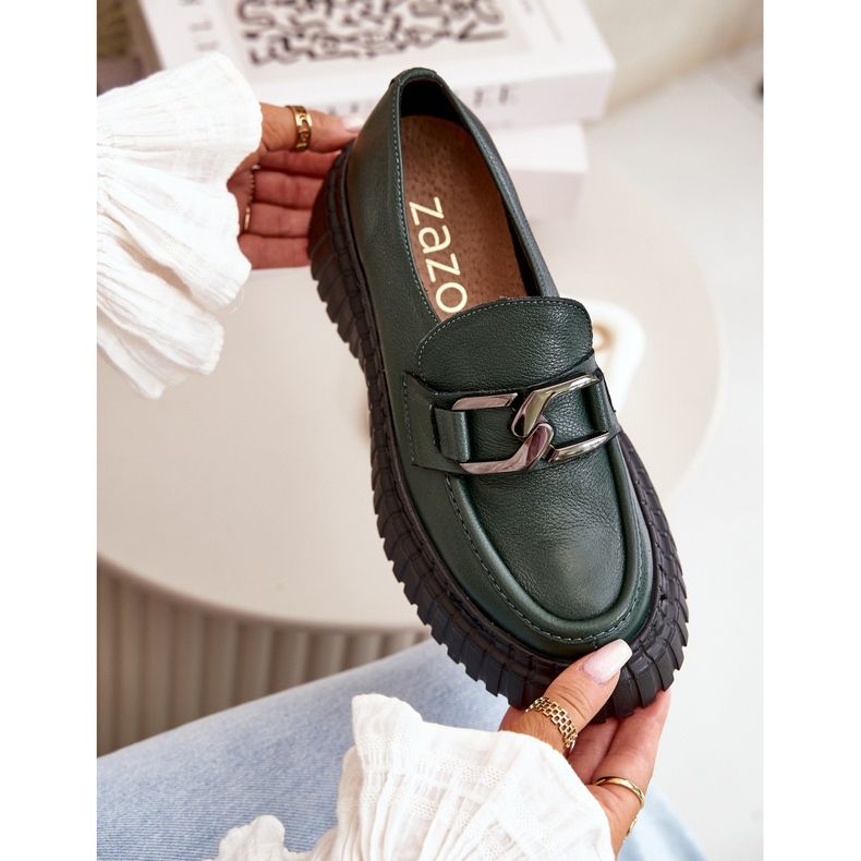 Zazoo 20176 Zapatos Mocasines Mujer, Piel Natural, Verde Oscuro 2