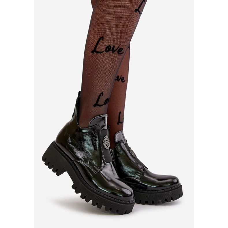 Zazoo 60451 Botines Mujer De Piel Con Adorno, Charol Negro 1