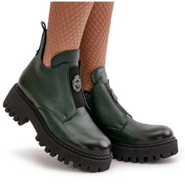 Zazoo 60451 Botines Mujer De Piel Con Adorno, Verde Oscuro 10