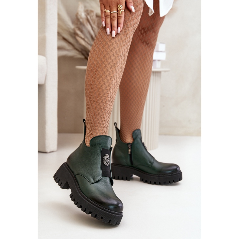 Zazoo 60451 Botines Mujer De Piel Con Adorno, Verde Oscuro 2