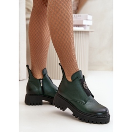 Zazoo 60451 Botines Mujer De Piel Con Adorno, Verde Oscuro 3