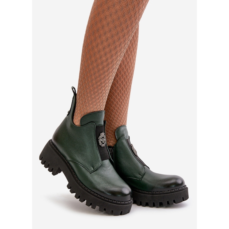 Zazoo 60451 Botines Mujer De Piel Con Adorno, Verde Oscuro 1