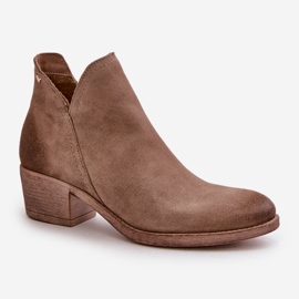 Zazoo 60475 Botas de tacón bajo para mujer, calentadas, beige oscuro 4