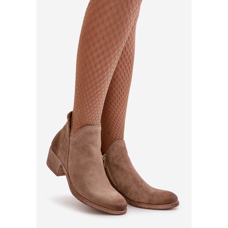 Zazoo 60475 Botas de tacón bajo para mujer, calentadas, beige oscuro 1
