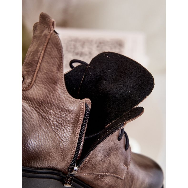 Zazoo 60309 Botas Planas Mujer Piel Beige Oscuro 2