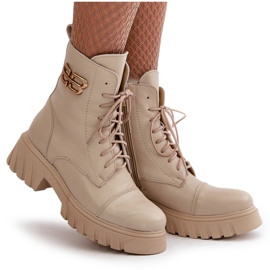 Zazoo 60486 Botines de trabajo de cuero aislados con detalle dorado Beige claro 12