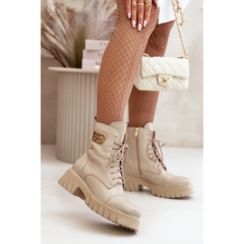 Zazoo 60486 Botines de trabajo de cuero aislados con detalle dorado Beige claro 4