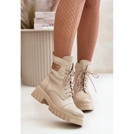 Zazoo 60486 Botines de trabajo de cuero aislados con detalle dorado Beige claro 5