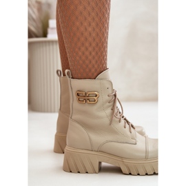 Zazoo 60486 Botines de trabajo de cuero aislados con detalle dorado Beige claro 8