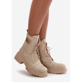 Zazoo 60486 Botines de trabajo de cuero aislados con detalle dorado Beige claro 1