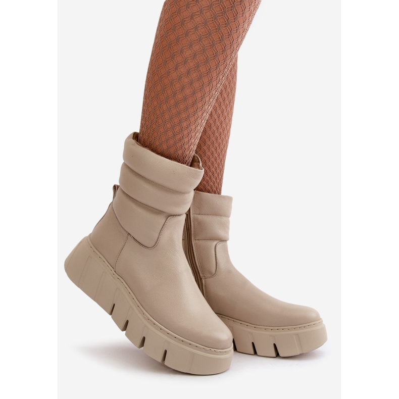 Zazoo 60512 Botas Mujer De Piel Con Cremallera, Cálidas Con Fieltro, Beige Claro 1