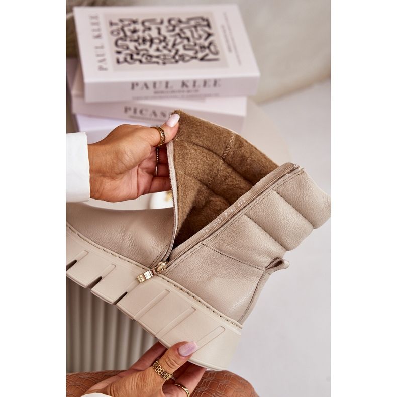 Zazoo 60512 Botas Mujer De Piel Con Cremallera, Cálidas Con Fieltro, Beige Claro 2