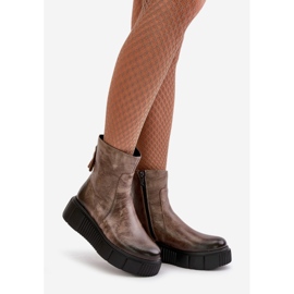 Zazoo 60369 Botines Mujer de Piel con Plataforma, Beige Oscuro 1