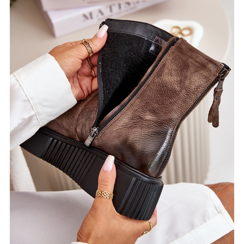 Zazoo 60369 Botines Mujer de Piel con Plataforma, Beige Oscuro 2