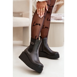 Zazoo 60498 Botas Chelsea de mujer con plataforma y cuña, negro 3