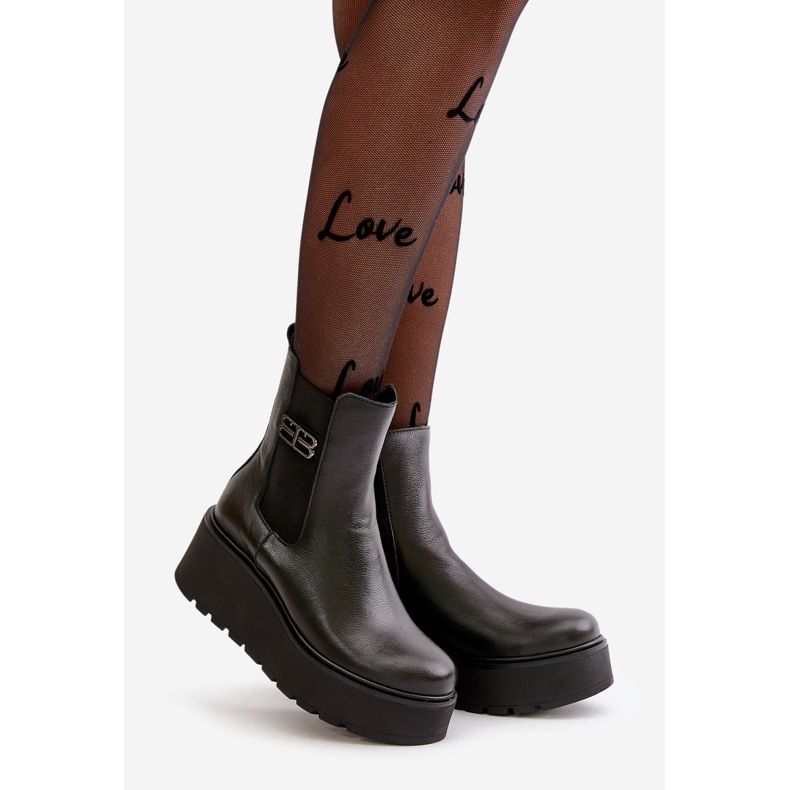 Zazoo 60498 Botas Chelsea de mujer con plataforma y cuña, negro 1