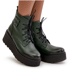 Zazoo 60499 Botas De Mujer Con Plataforma Y Cuña Aislante Piel Natural Verde Oscuro 11