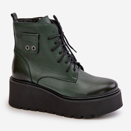 Zazoo 60499 Botas De Mujer Con Plataforma Y Cuña Aislante Piel Natural Verde Oscuro 5