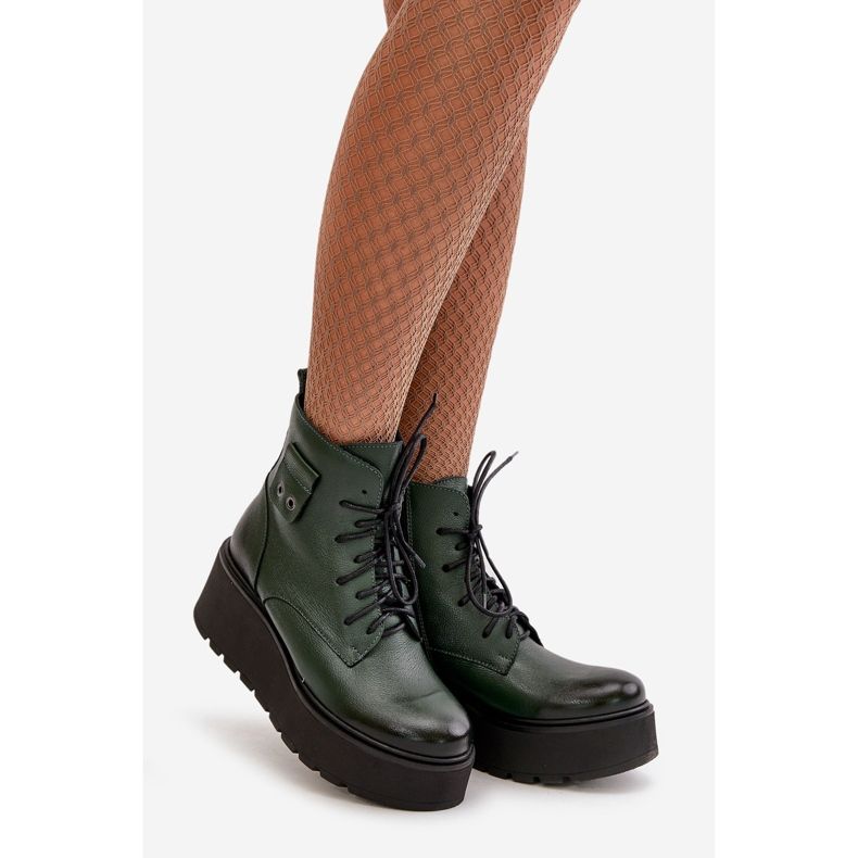Zazoo 60499 Botas De Mujer Con Plataforma Y Cuña Aislante Piel Natural Verde Oscuro 1