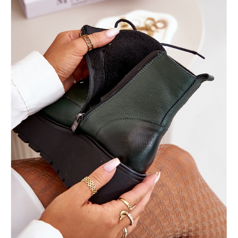 Zazoo 60499 Botas De Mujer Con Plataforma Y Cuña Aislante Piel Natural Verde Oscuro 2