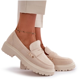 Zapatos Calados Mujer Mocasines Beige Claro Tannes 12