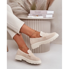 Zapatos Calados Mujer Mocasines Beige Claro Tannes 11