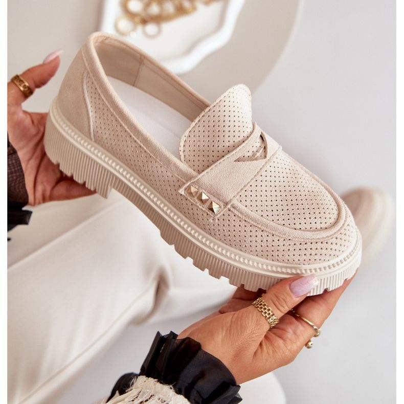 Zapatos Calados Mujer Mocasines Beige Claro Tannes 2