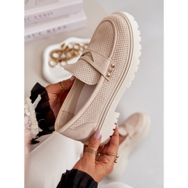 Zapatos Calados Mujer Mocasines Beige Claro Tannes 3