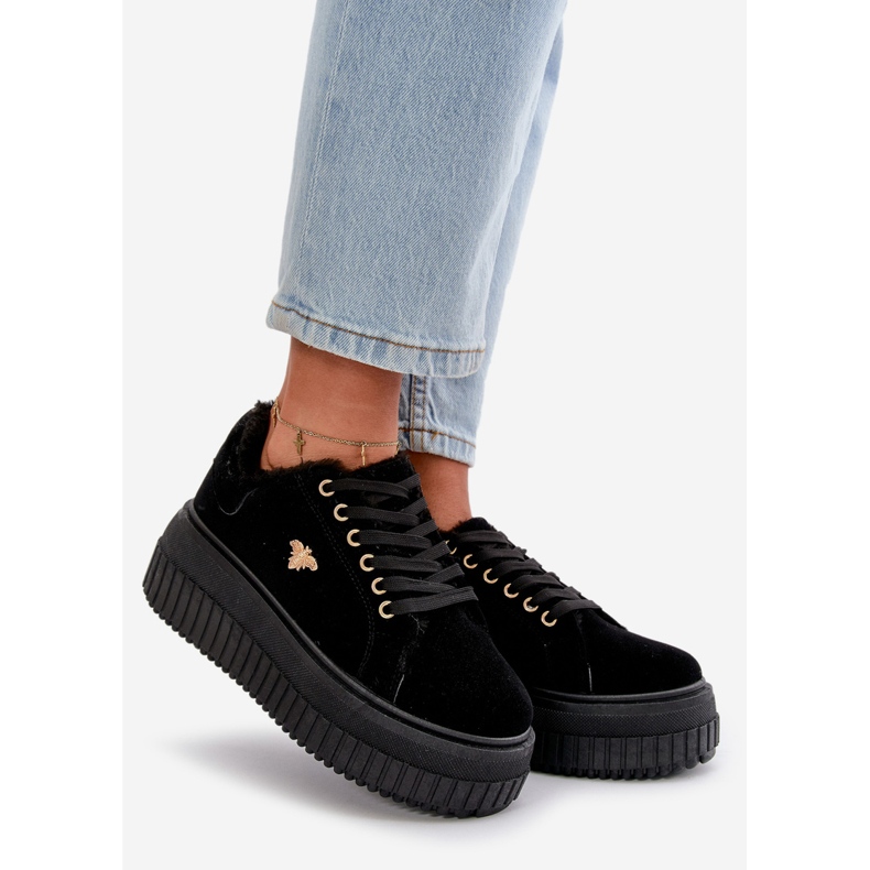 Zapatillas deportivas aislantes para mujer con suela gruesa y detalle dorado, Lotira negra negro 1 Zapatillas deportivas aislantes para mujer con suela gruesa y detalle dorado, Lotira negra negro 1