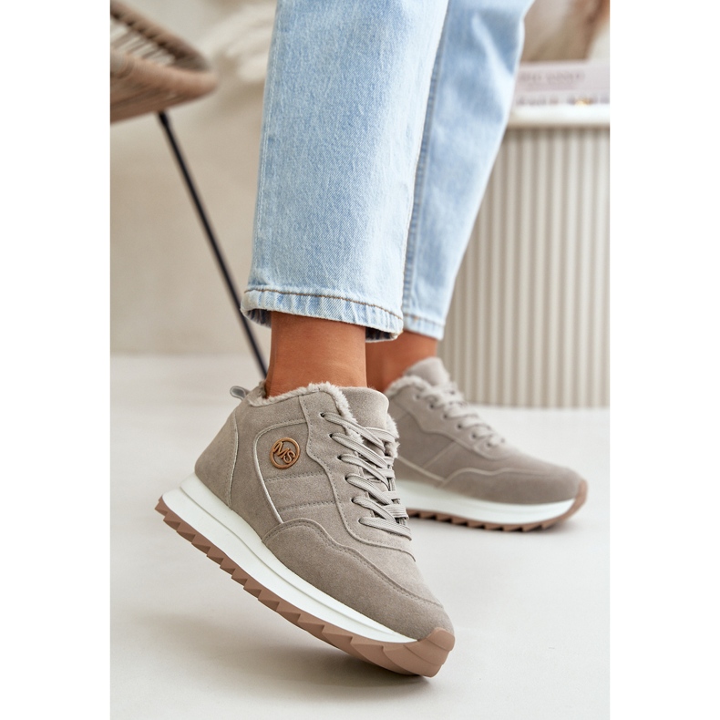 Deportivas aislantes de piel con plataforma, Gris Adite 2