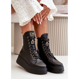 Botines Obreros Mujer Piel Con Pins Negro CheBello 4294 9