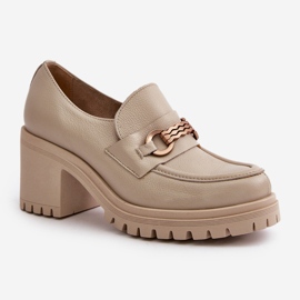 Zazoo 20175 Zapatos Tacón Mujer, Piel Natural, Beige Claro 5
