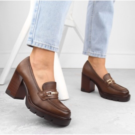 Zapatos mocasín de mujer marrones con tacón alto, Potocki 12465 marrón 5