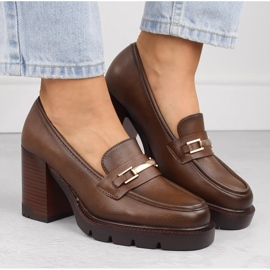 Zapatos mocasín de mujer marrones con tacón alto, Potocki 12465 marrón 6