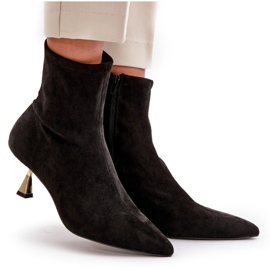 Botas de mujer de ante ecológico con tacón alto y puntera en punta, negro Irithare 10