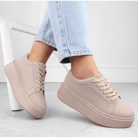 Zapatos de mujer de piel con plataforma, beige oscuro, Sergio Leone SP024 4