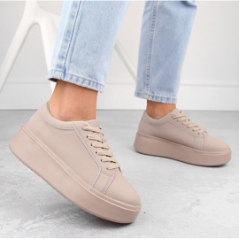 Zapatos de mujer de piel con plataforma, beige oscuro, Sergio Leone SP024 5