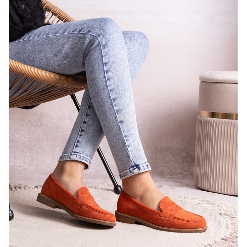 Mocasines Miralona de terciopelo naranja 1