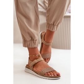 Sandalias De Mujer Decoradas Ligeras Y Cómodas Con Velcro, Beige Oscuro Inblu CN000039 3