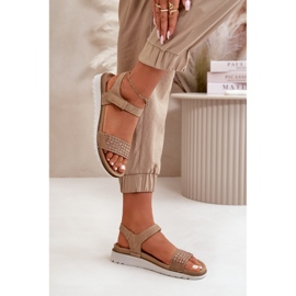 Sandalias De Mujer Decoradas Ligeras Y Cómodas Con Velcro, Beige Oscuro Inblu CN000039 5