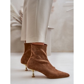Botas de tacón alto de mujer de ante ecológico con puntera puntiaguda Irithare camel marrón 3