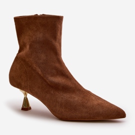 Botas de tacón alto de mujer de ante ecológico con puntera puntiaguda Irithare camel marrón 4