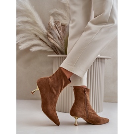 Botas de tacón alto de mujer de ante ecológico con puntera puntiaguda Irithare camel marrón 6