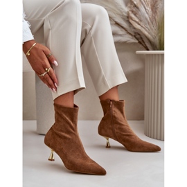 Botas de tacón alto de mujer de ante ecológico con puntera puntiaguda Irithare camel marrón 7