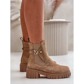 Botines Cálidos De Mujer Eco Ante Beige Con Detalle Dorado Bervena 3