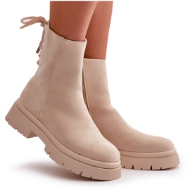 Botines de tacón plano de ante Lakyta beige 10