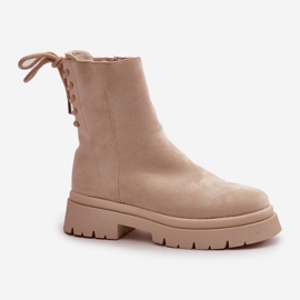 Botines de tacón plano de ante Lakyta beige 4