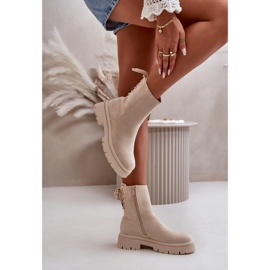 Botines de tacón plano de ante Lakyta beige 6