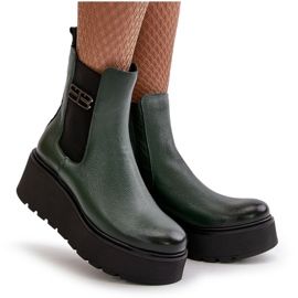 Zazoo 60498 Botas Chelsea de mujer con plataforma y cuña, verde oscuro 10