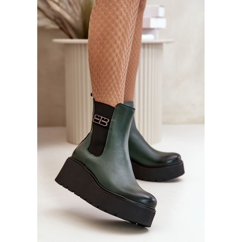 Zazoo 60498 Botas Chelsea de mujer con plataforma y cuña, verde oscuro 2